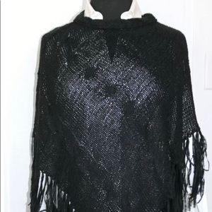Modern Classics Black Mesh Black Fringe Poncho